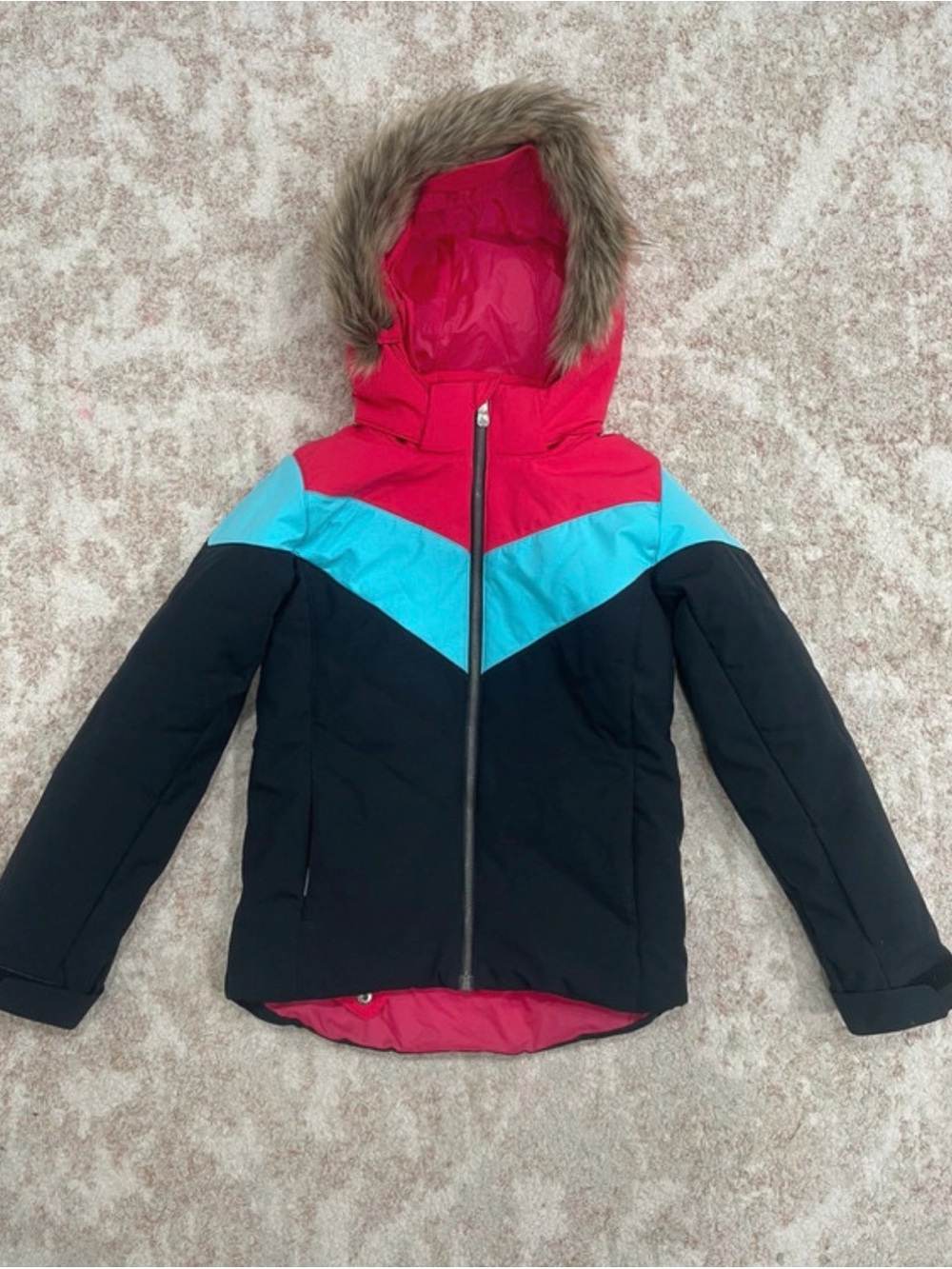 Spyder Girls Black, Hot Pink & Turquoise Hooded Puffer Jacket